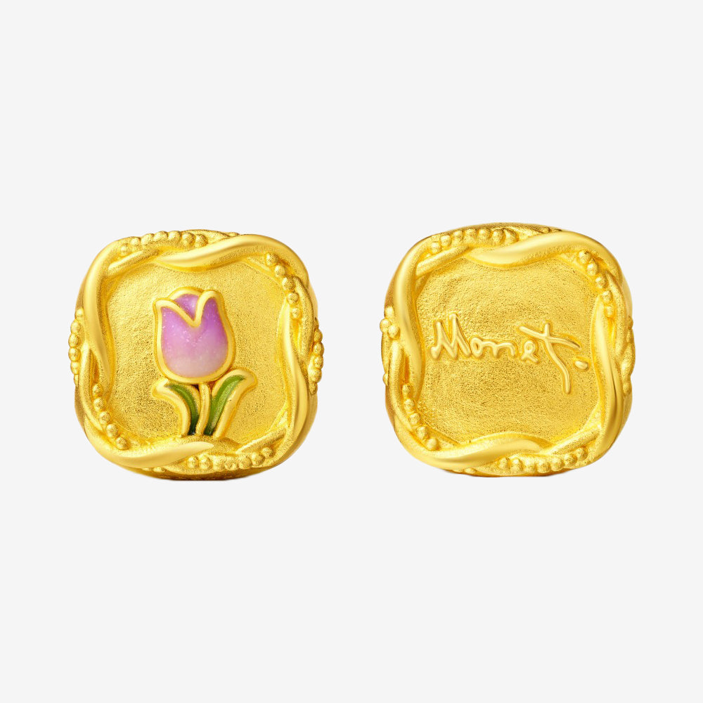 Monet Garden Series 24K Gold Enamel Tulip Rope Square Charm