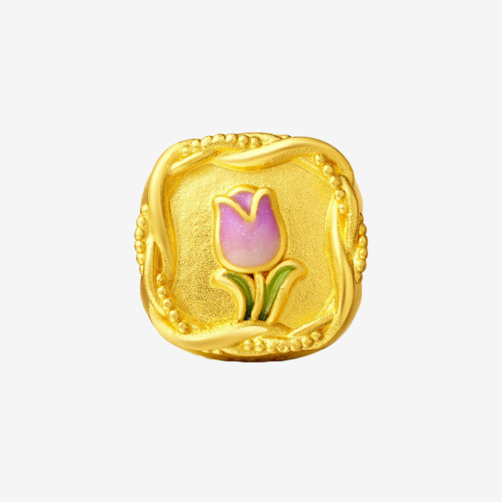 Monet Garden Series 24K Gold Enamel Tulip Rope Square Charm