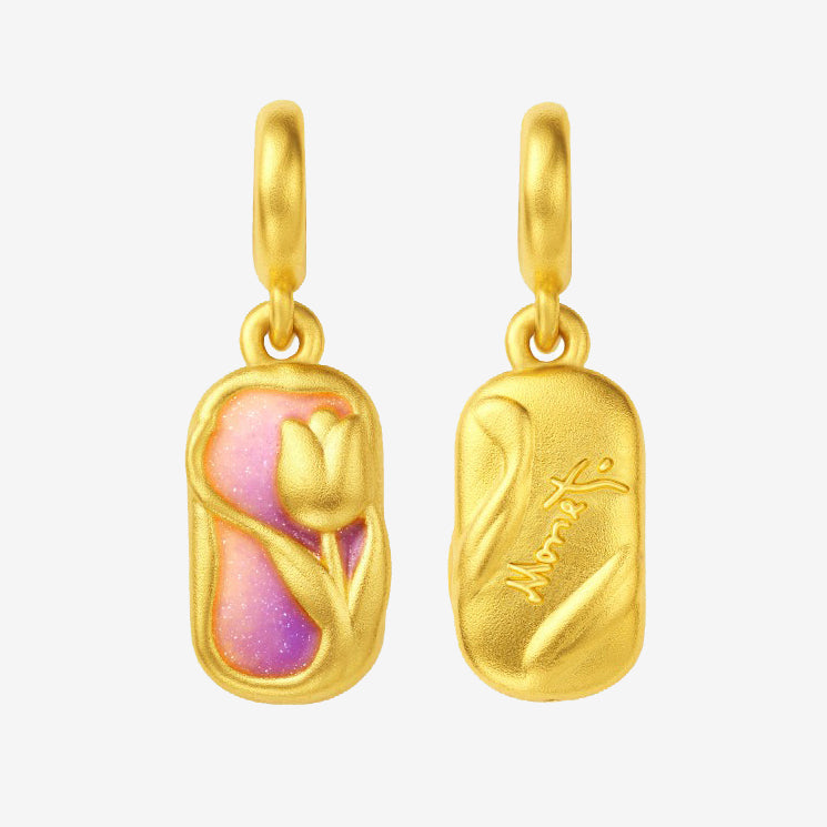 Monet Garden Series 24K Gold Enamel Tulip Dangle Charm