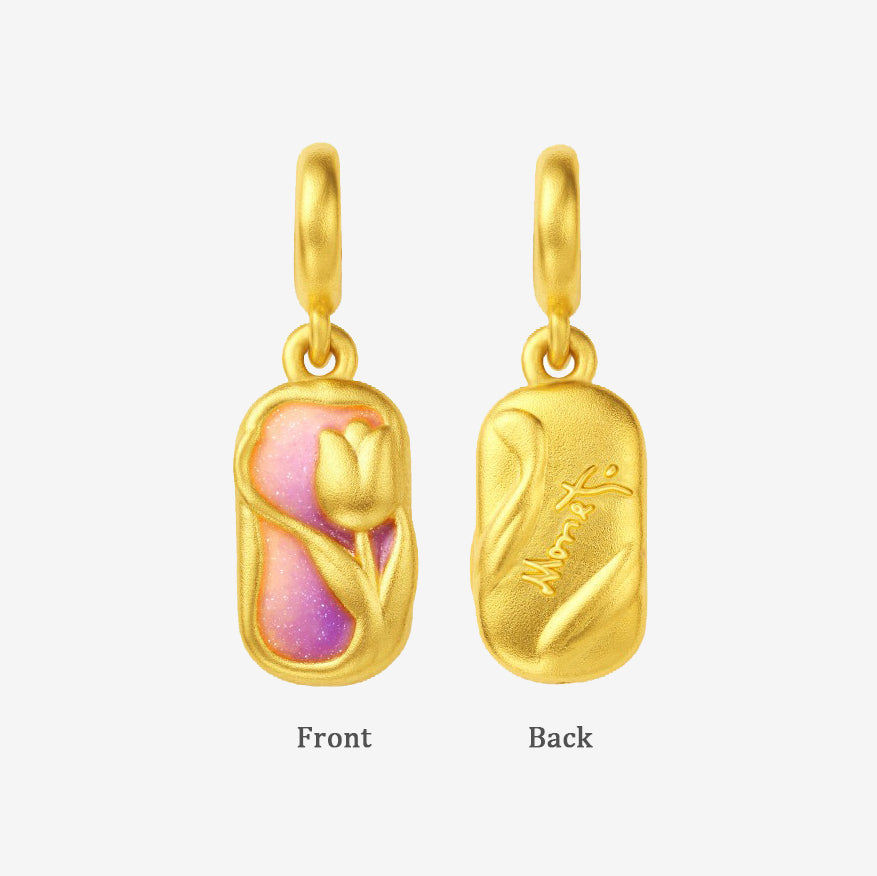 Monet Garden Series 24K Gold Enamel Tulip Dangle Charm