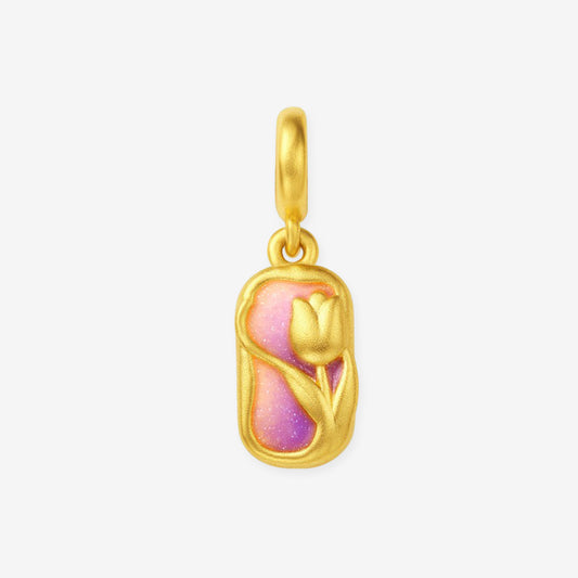 Monet Garden Series 24K Gold Enamel Tulip Dangle Charm