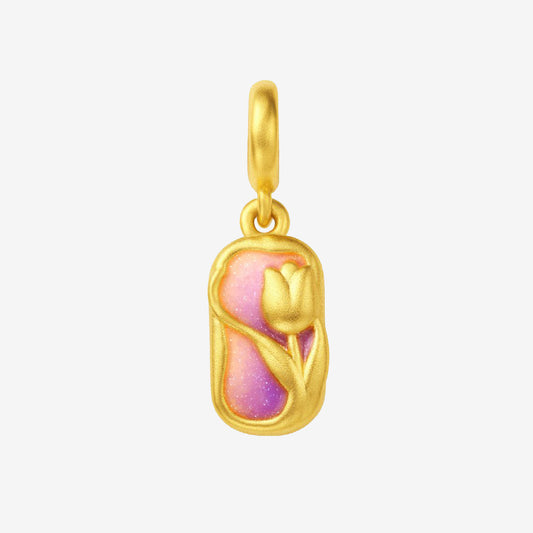 Monet Garden Series 24K Gold Enamel Tulip Dangle Charm