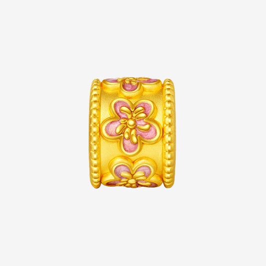 Monet Garden Series 24K Gold Enamel Peach Blossom Barrel Charm