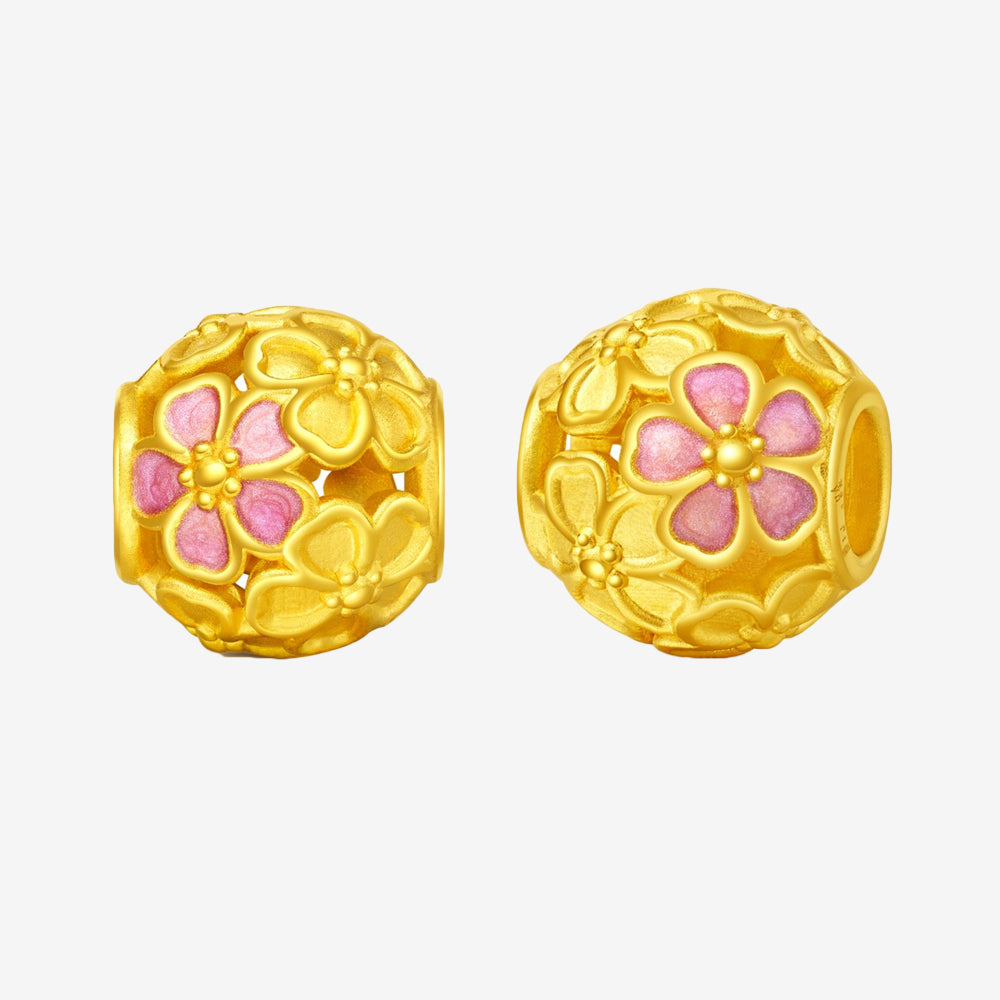 Monet Garden Series 24K Gold Enamel Hollow Peach Blossom Charm