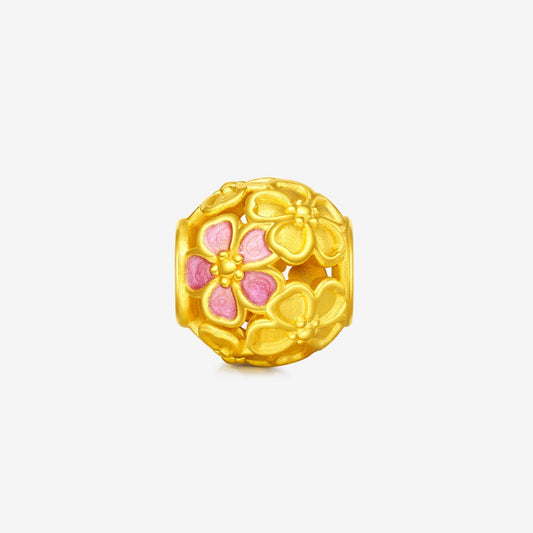 Monet Garden Series 24K Gold Enamel Hollow Peach Blossom Charm