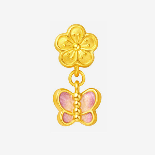 Monet Garden Series 24K Gold Enamel Peach Blossom Butterfly Charm