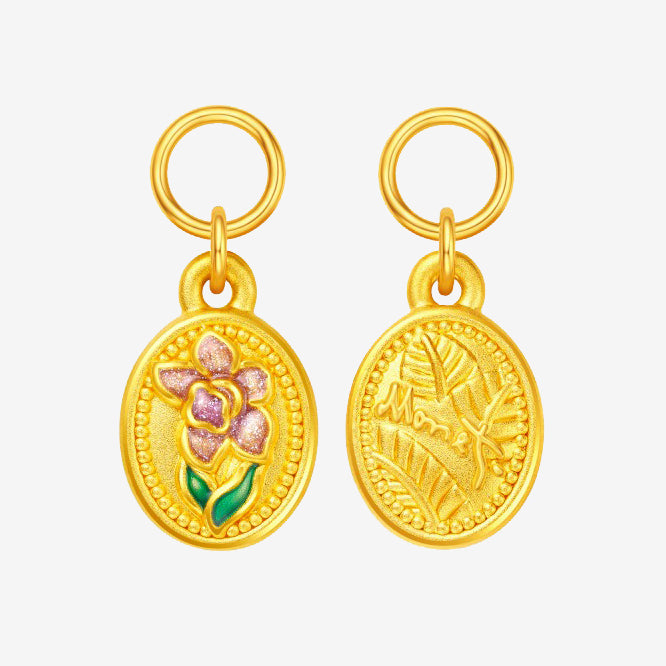 Monet Garden Series 24K Gold Enamel Iris Tag Dangle Charm