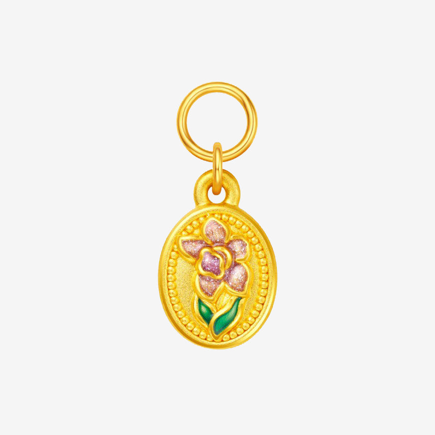 Monet Garden Series 24K Gold Enamel Iris Tag Dangle Charm