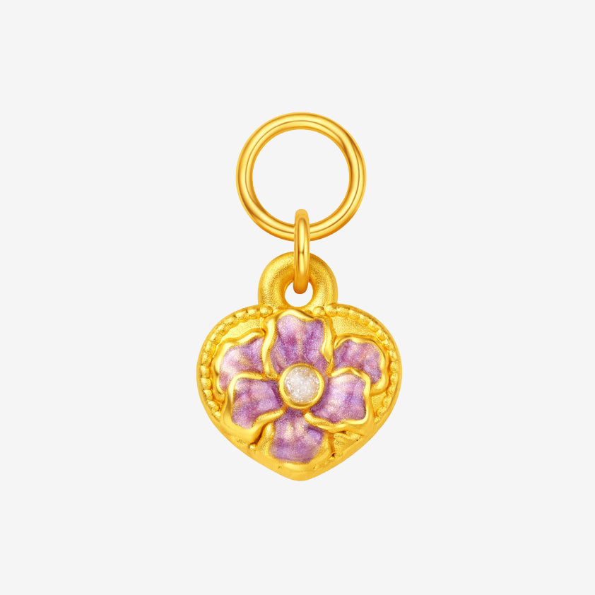 Monet Garden Series 24K Gold Enamel Iris Heart Dangle Charm