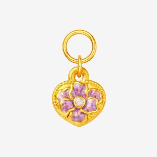 Monet Garden Series 24K Gold Enamel IRIS Heart dangle Charm