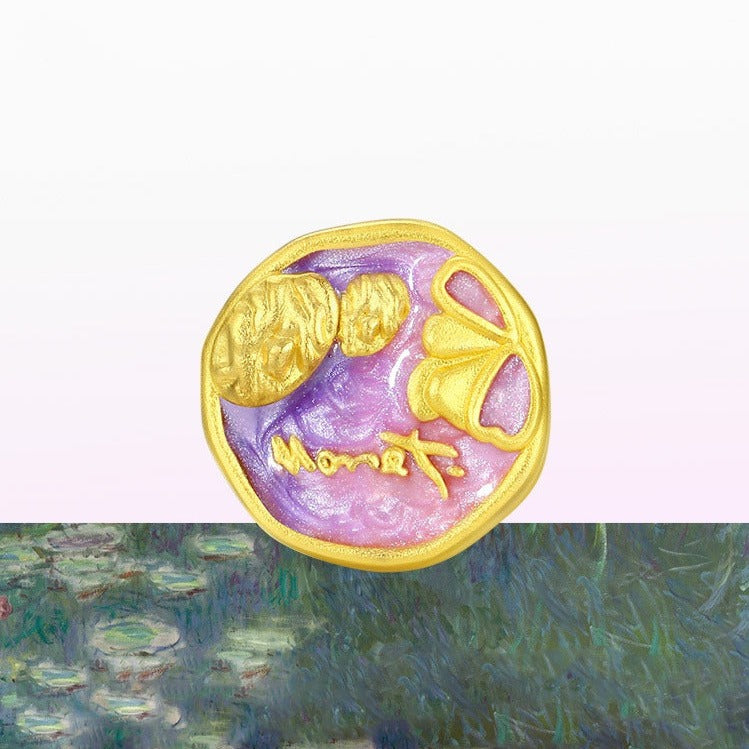 Monet Garden Series 24K Gold Enamel Water Lilies Charm