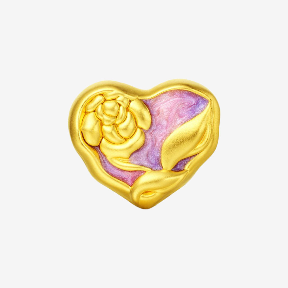 Monet Garden Series 24K Gold Enamel Rose Heart Charm