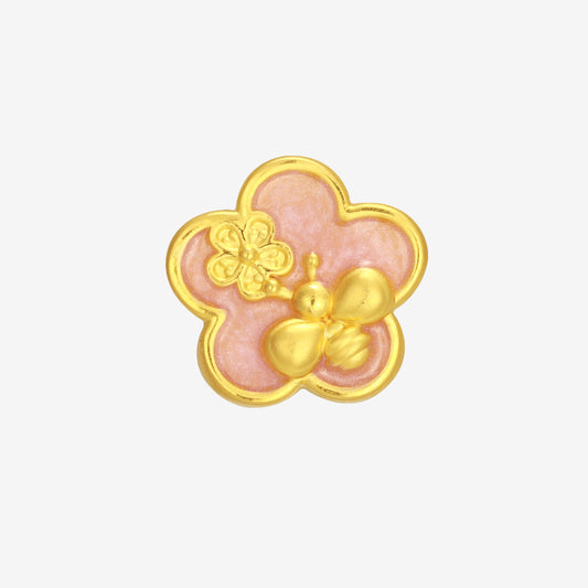 Monet Garden Series 24K Gold Peach Blossom Flower Bee Charm