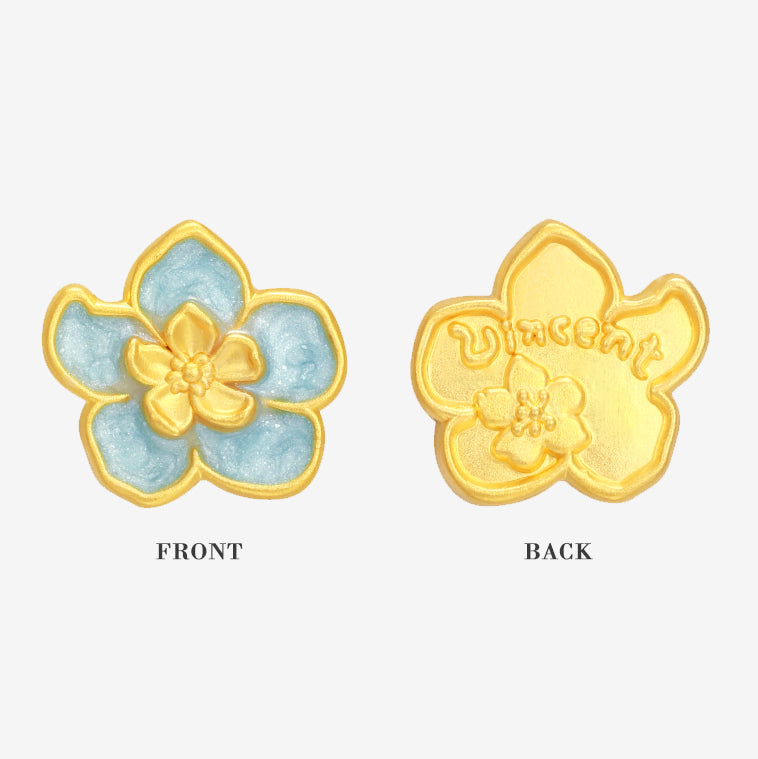 Blazing Blue Almond Flower Series 24K Gold Art Charm Set