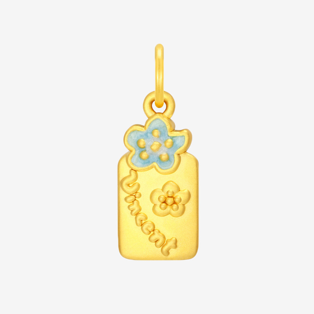 Blazing Blue Almond Flower Series 24K Gold Art Charm Set