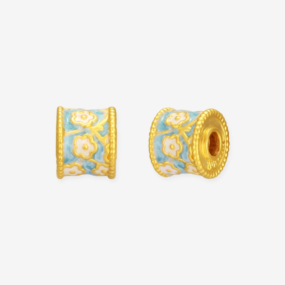 [Pre-sale] Blazing Van Gogh Series 24K Gold Enamel Almond Blossom Barrel Charm
