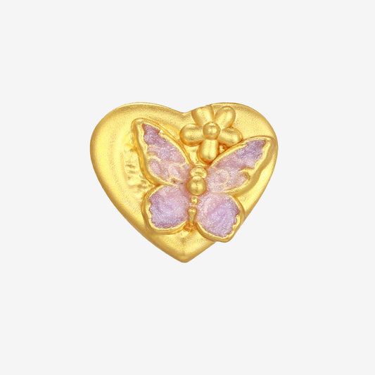 Monet Garden Series 24K Gold Flower Butterfly Heart Charm