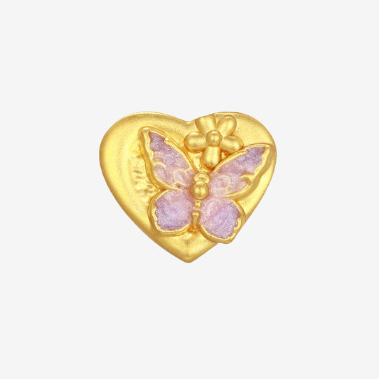 Monet Garden Series 24K Gold Flower Butterfly Heart Charm