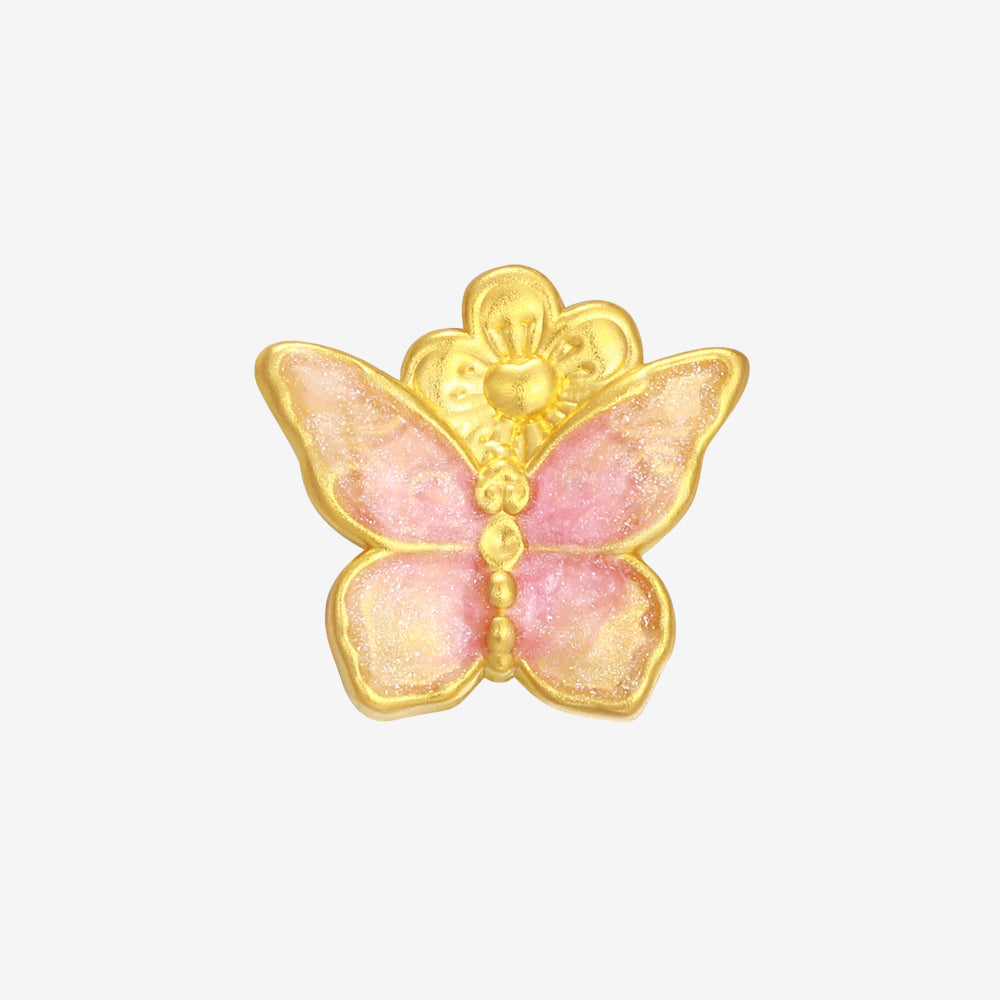 Monet Garden Series 24K Gold Luminous Enamel Peach Blossom Butterfly Charm