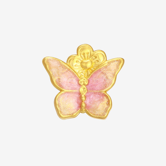 Monet Garden Series 24K Gold Luminous Enamel Peach Blossom Butterfly Charm