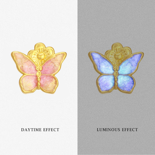 Monet Garden Series 24K Gold Luminous Enamel Peach Blossom Butterfly Charm