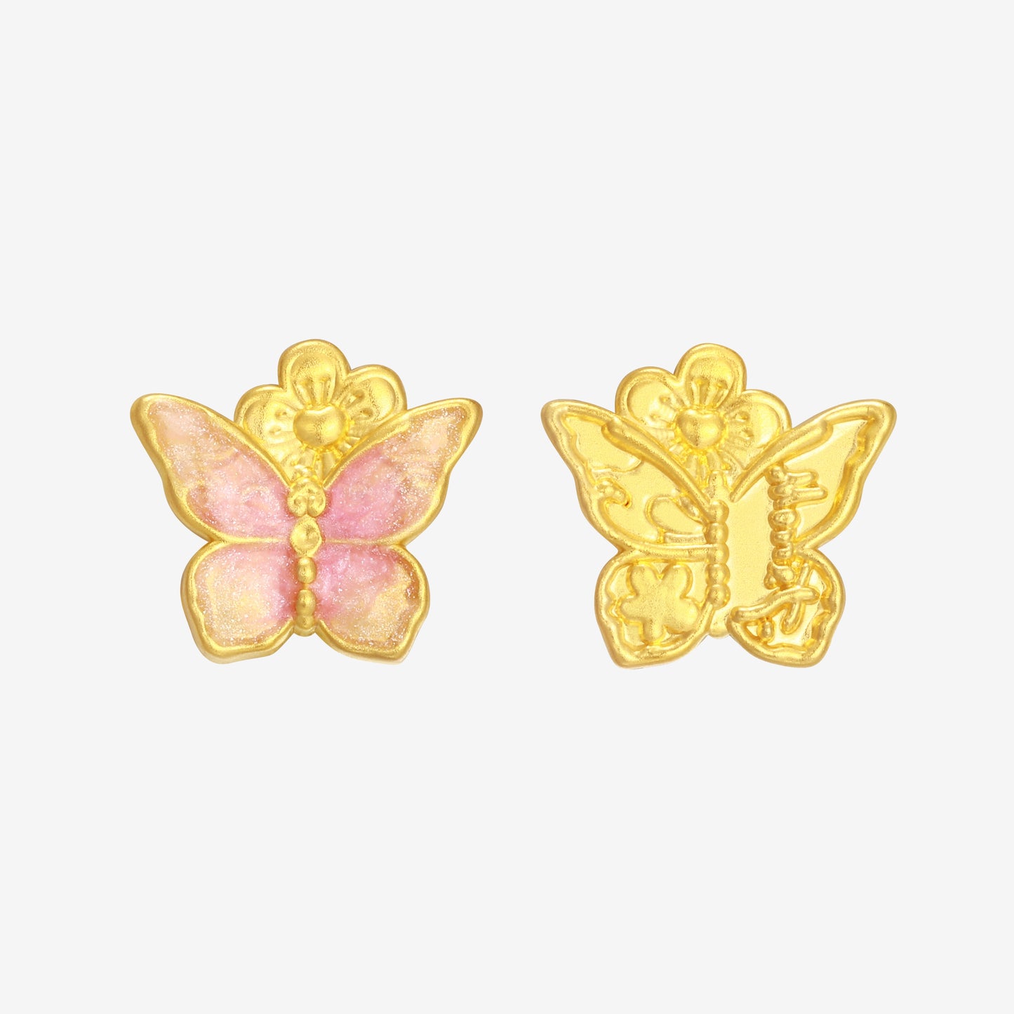 Monet Garden Series 24K Gold Luminous Enamel Peach Blossom Butterfly Charm