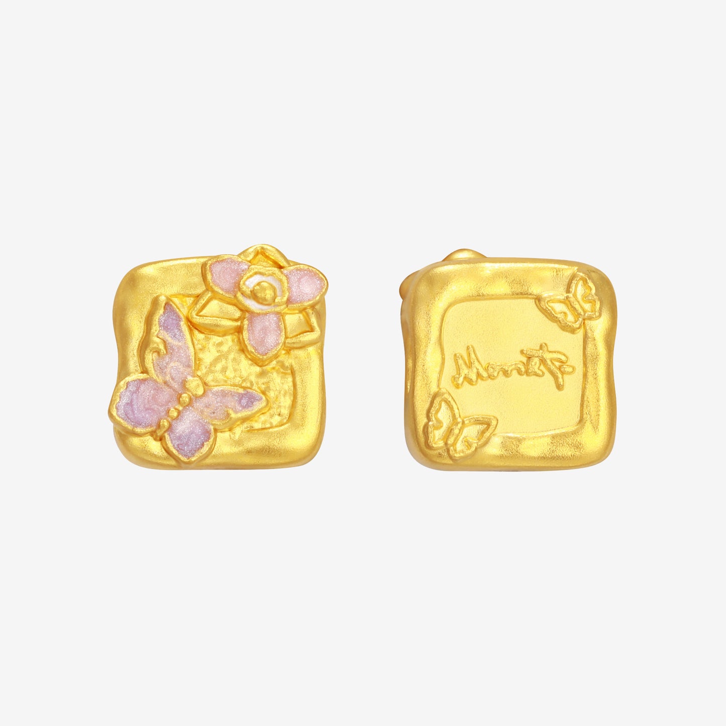 Monet Garden Series 24K Gold Daffodil Butterfly Square Charm