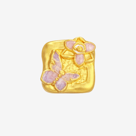 Monet Garden Series 24K Gold Daffodil Butterfly Square Charm