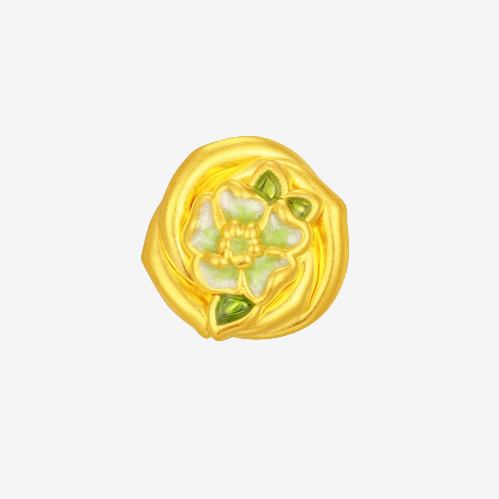 Artist Series 24K Gold Enamel Green Blue Flower Series Charm