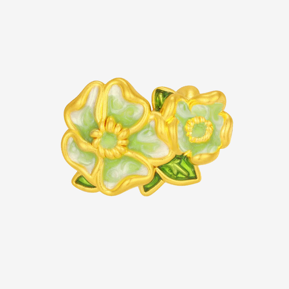 Artist Series 24K Gold Enamel Green Blue Flower Series Charm