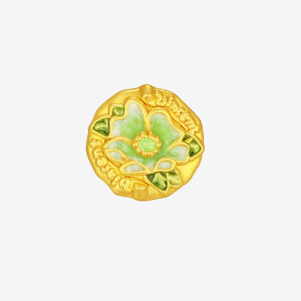 Artist Series 24K Gold Enamel Green Blue Flower Series Charm