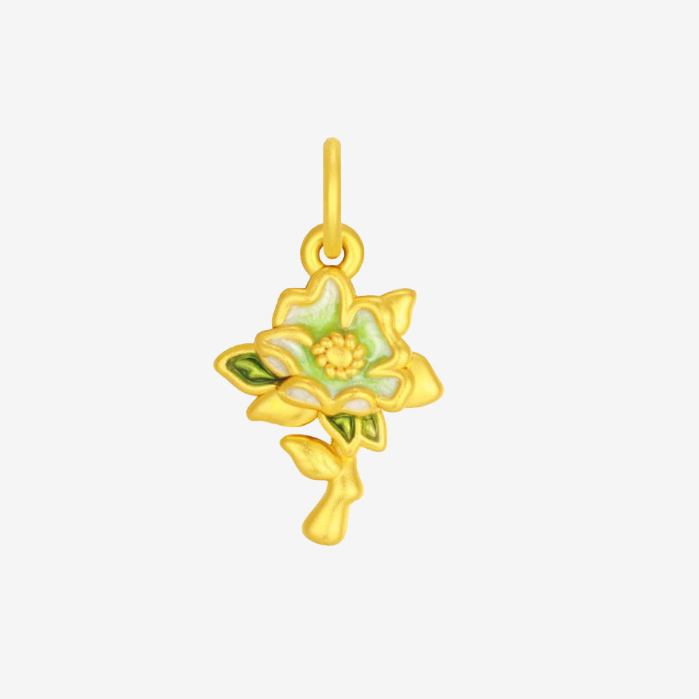 Artist Series 24K Gold Enamel Green Blue Flower Series Charm