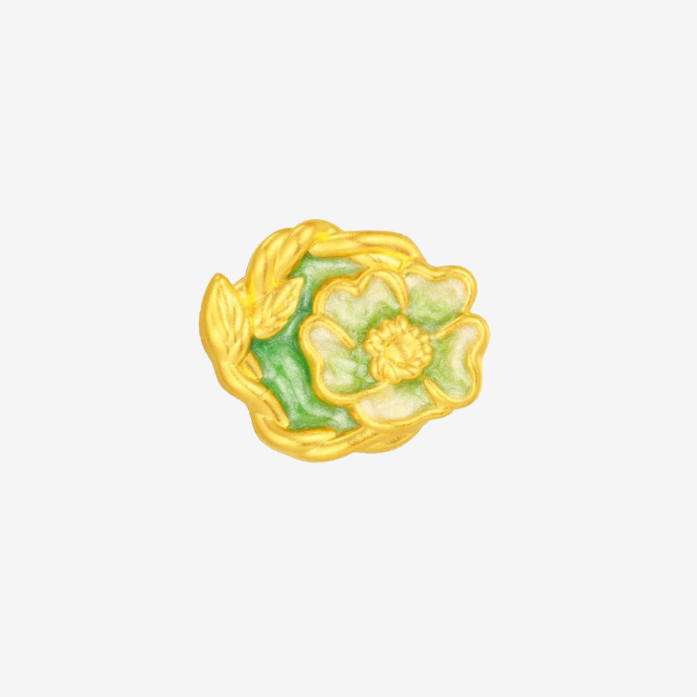 Artist Series 24K Gold Enamel Green Blue Flower Series Charm