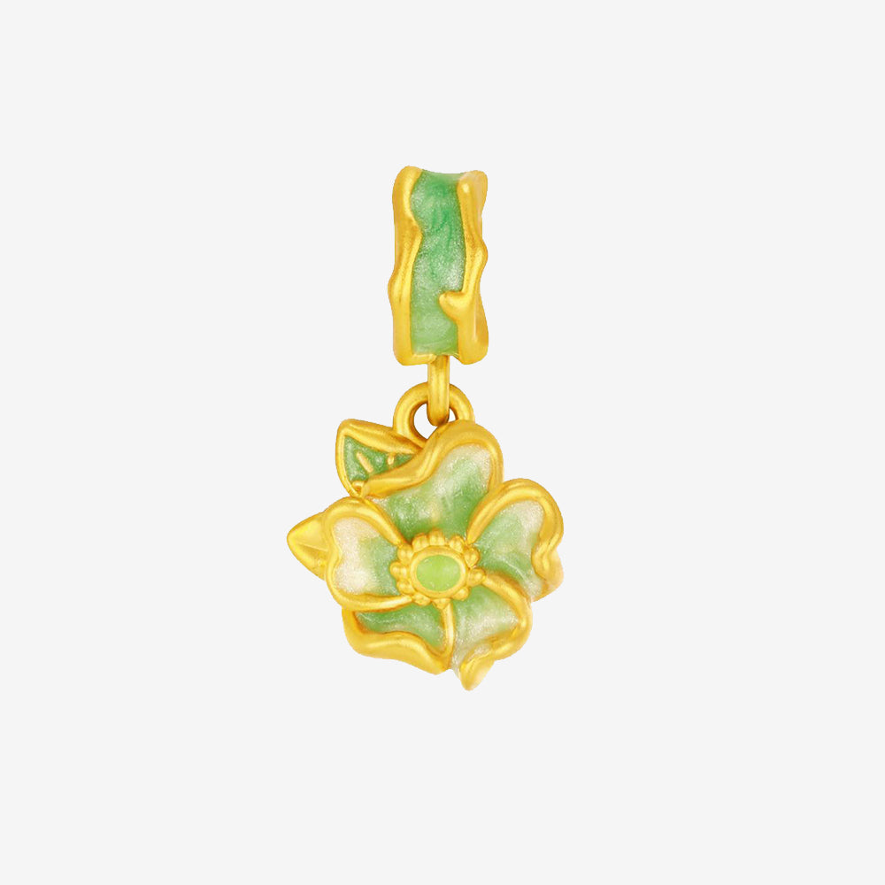 Artist Series 24K Gold Enamel Green Blue Flower Series Charm