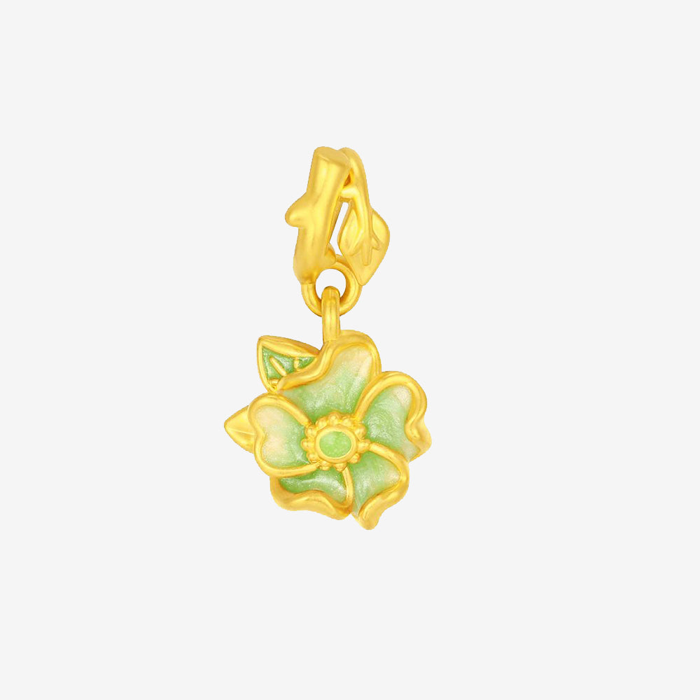 Artist Series 24K Gold Enamel Green Blue Flower Series Charm