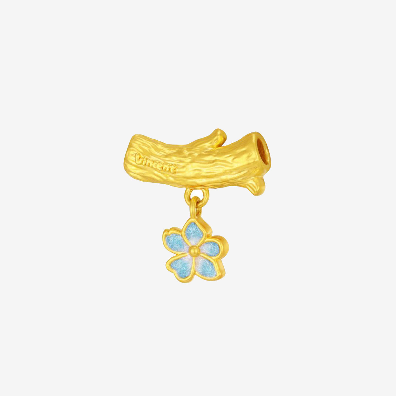 24K Gold Blue Almond Blossoms Flower Charm