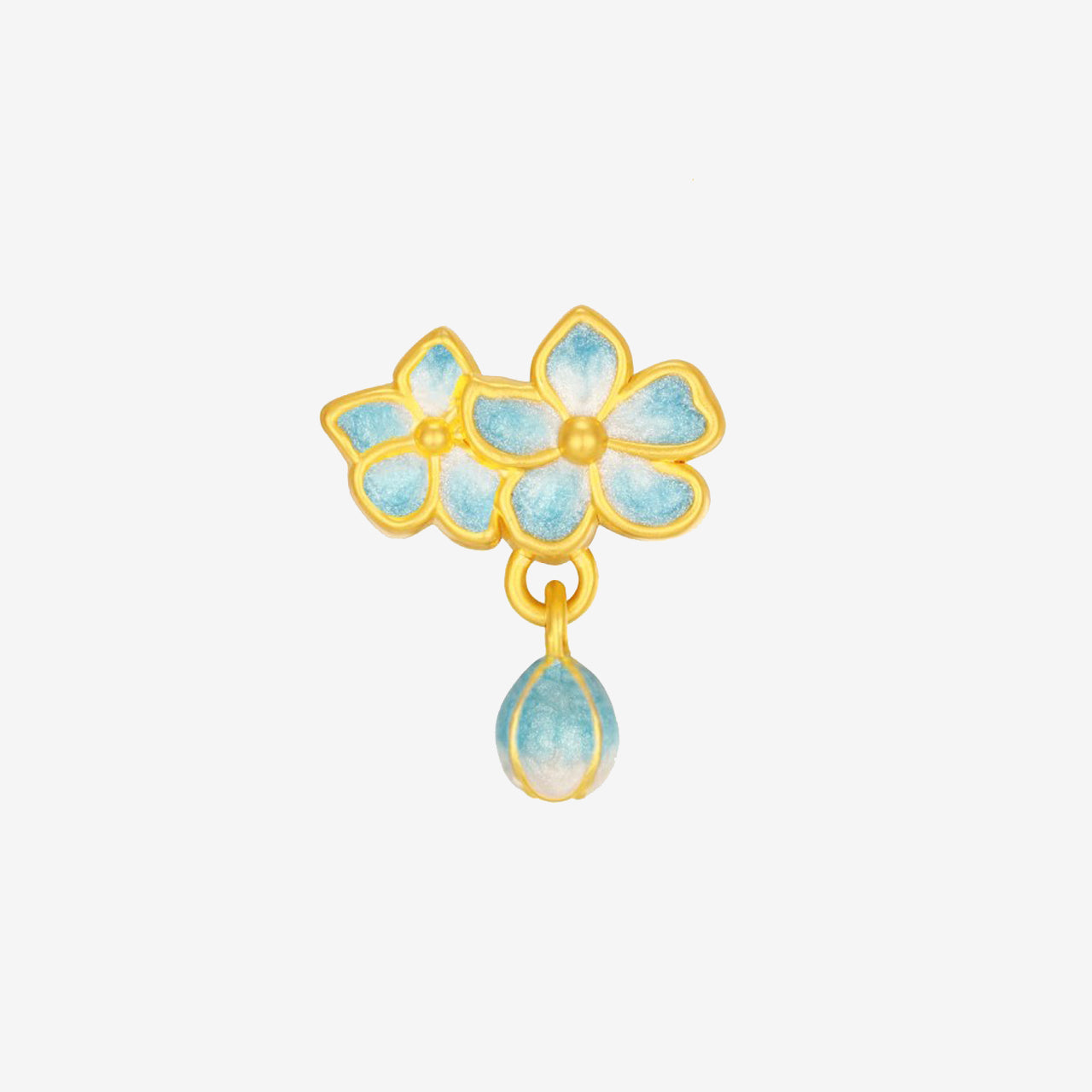 24K Gold Blue Almond Blossoms Flower Charm