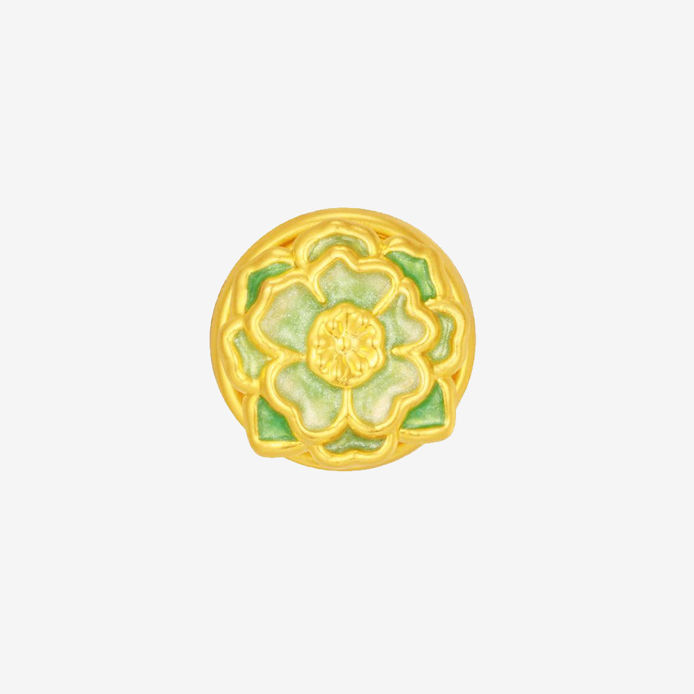 Artist Series 24K Gold Enamel Green Blue Flower Series Charm