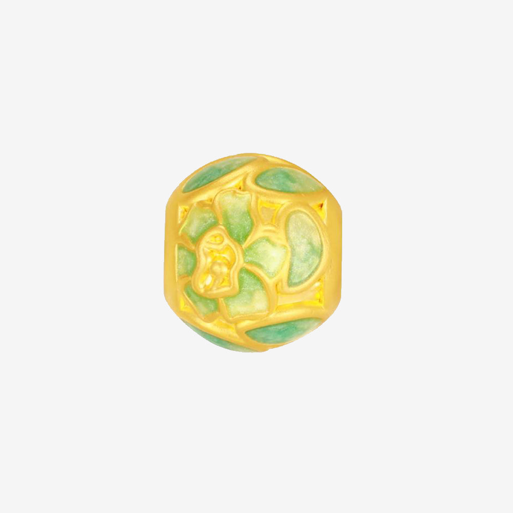 Artist Series 24K Gold Enamel Green Blue Flower Series Charm