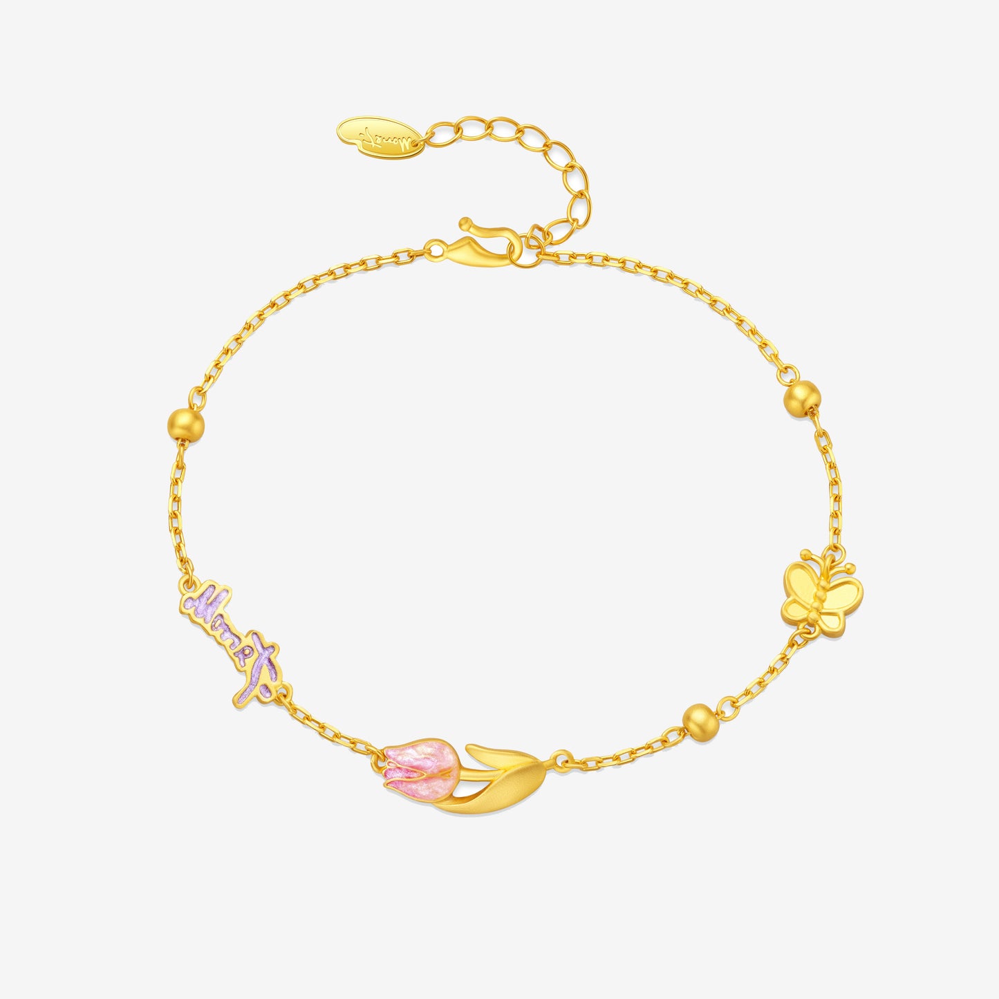 Monet Garden Series 24K Gold Enamel Tulip Butterfly Bracelet