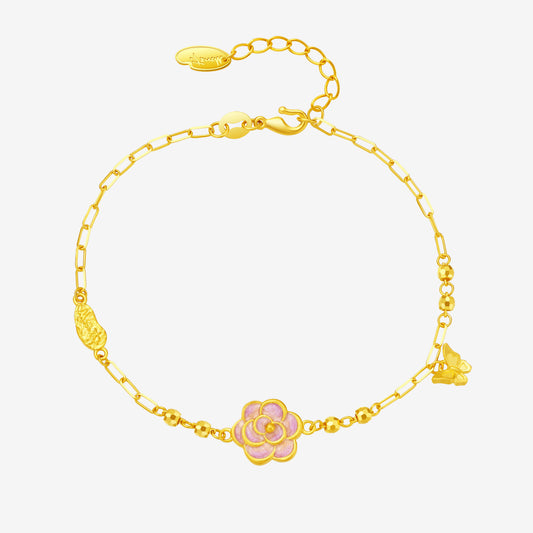 Monet Garden Series 24K Gold Enamel Camellia Butterfly Bracelet