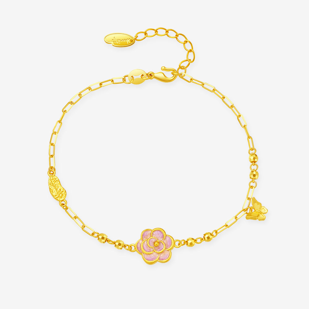 Monet Garden Series 24K Gold Enamel Camellia Butterfly Bracelet