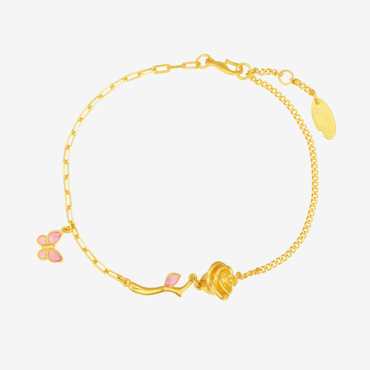 Monet Garden Series 24K Gold Enamel Rose Butterfly Bracelet