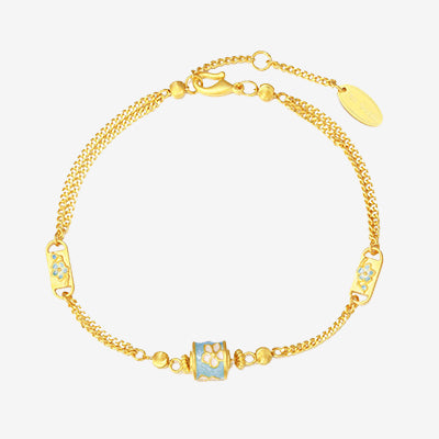 Blazing Van Gogh Series 24K Gold Blue Almond Flower Bracelet