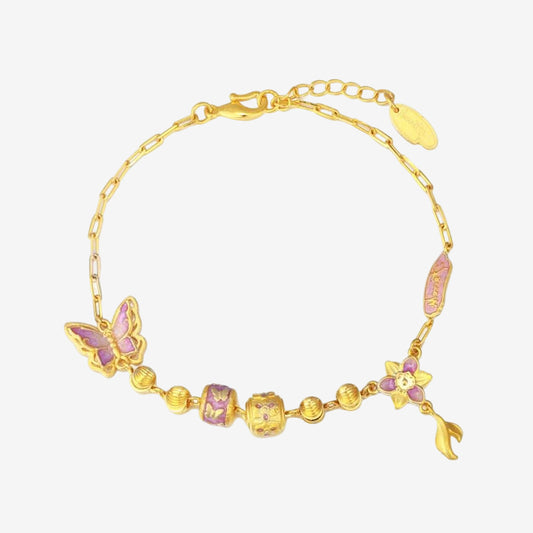 Monet Garden Series 24K Gold Butterfly Flower Bracelet