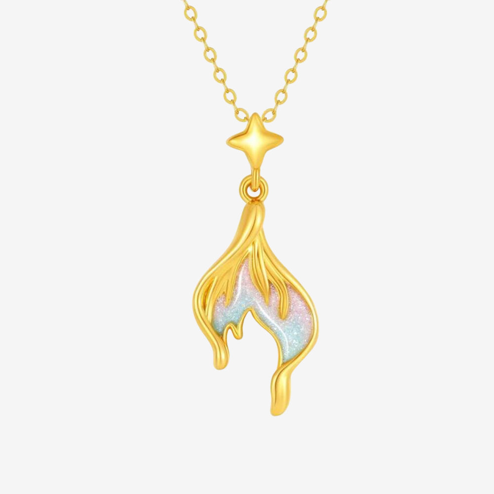 24K Gold Enamel Fluorescence Mermaid Tail Necklace Pendant