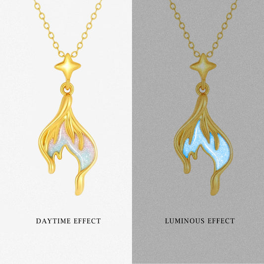 24K Gold Enamel Luminous Mermaid Tail Necklace Pendant