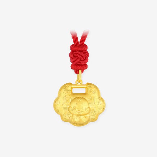 24K Gold Year of the Snake Hundred Blessings Fu Ruyi Lock Necklace