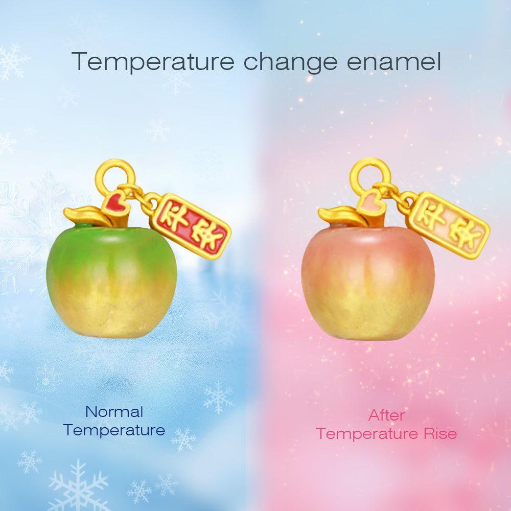 24K Gold Temperature Color Change Enamel Apple Charm