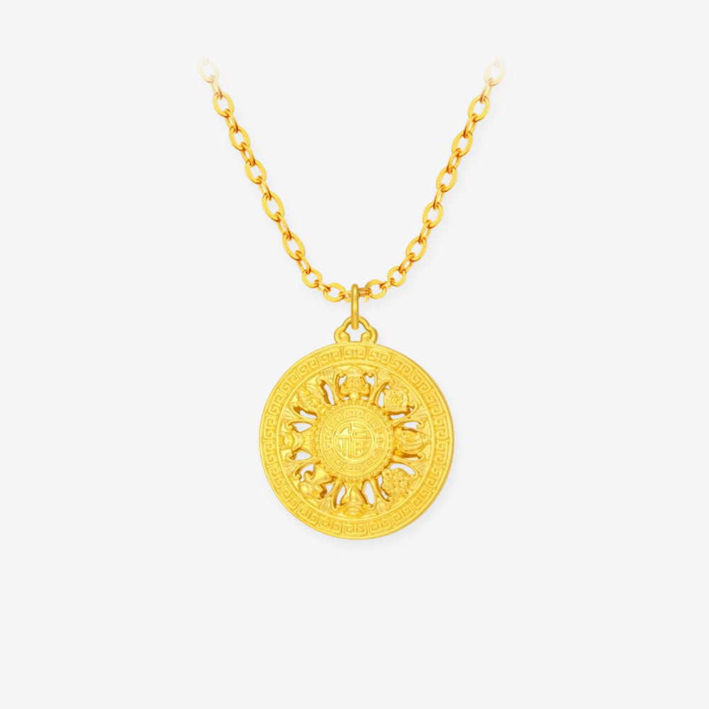 24K Gold Eight Treasures Compass Pendant